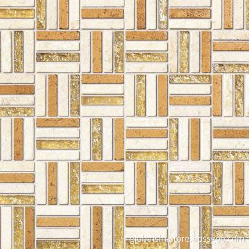 Crystal and Stone Glass Mosaic Tile, Glass Mix Natural Marble Stone, 10 Colors, 262 x 262mm